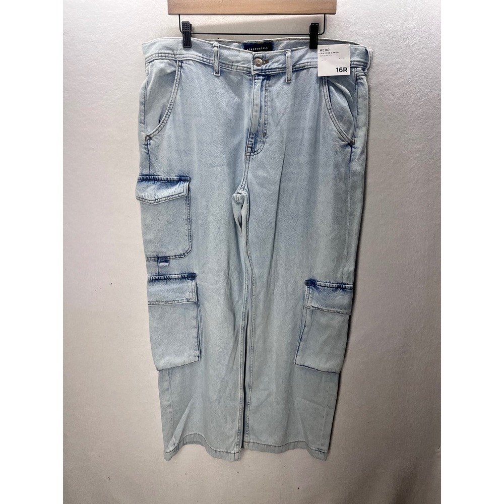 Aeropostale Low Rise Cargo Jeans Womens 16R Light Wash New Wide Leg Denim 3368